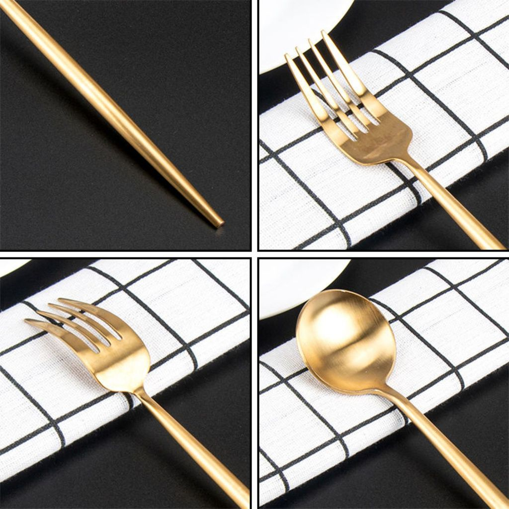 6 Colher, Garfo ou Faca em Aço Inox Dourado com Cabo Fino Chique e Minimalista
