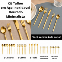Kit Talheres em Aço Inox 30 Peças Dourado Design Moderno e Sofisticado