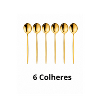 6 Colher, Garfo ou Faca em Aço Inox Dourado com Cabo Fino Chique e Minimalista