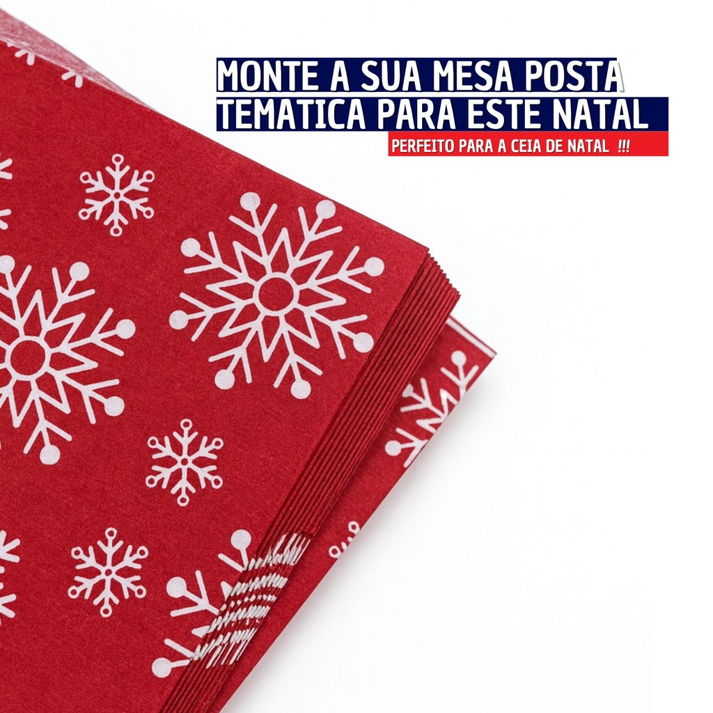 Kit com 12 Unidades Guardanapo de Papel Natalino Para Mesa Posta