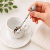 Kit 6 Colheres decorativas de café Premium Prateada com Cabo de Lobo