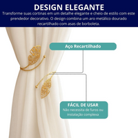 Kit 02 Prendedores de cortina Luxo Asas de Borboleta Dourada Aro Recartilhado