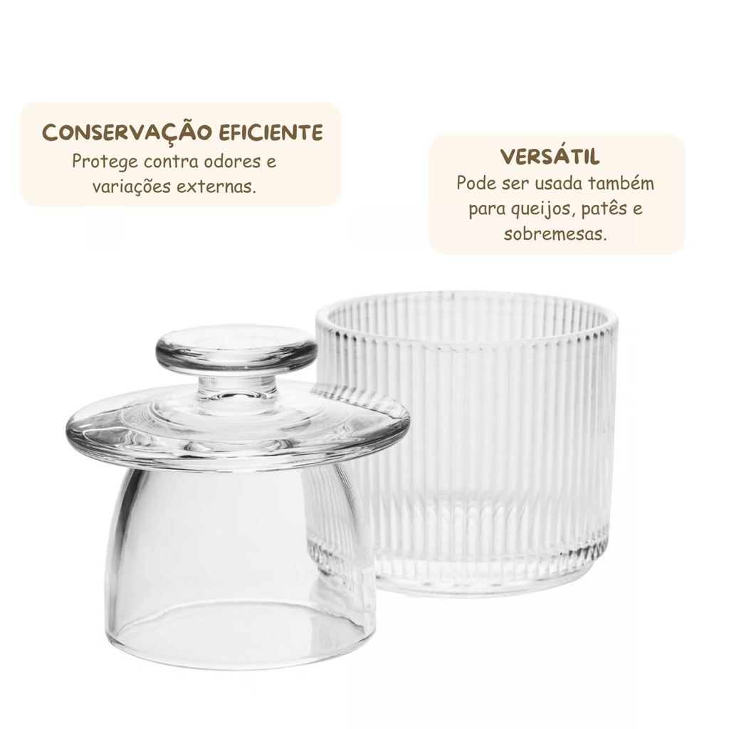 Manteigueira Francesa em Cristal Line Relevo Delicada 10x8,5cm