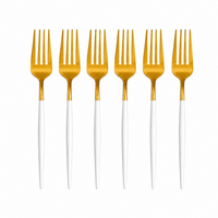 6 Colher, Garfo ou Faca em Aço Inox Dourado com Cabo Fino Branco
