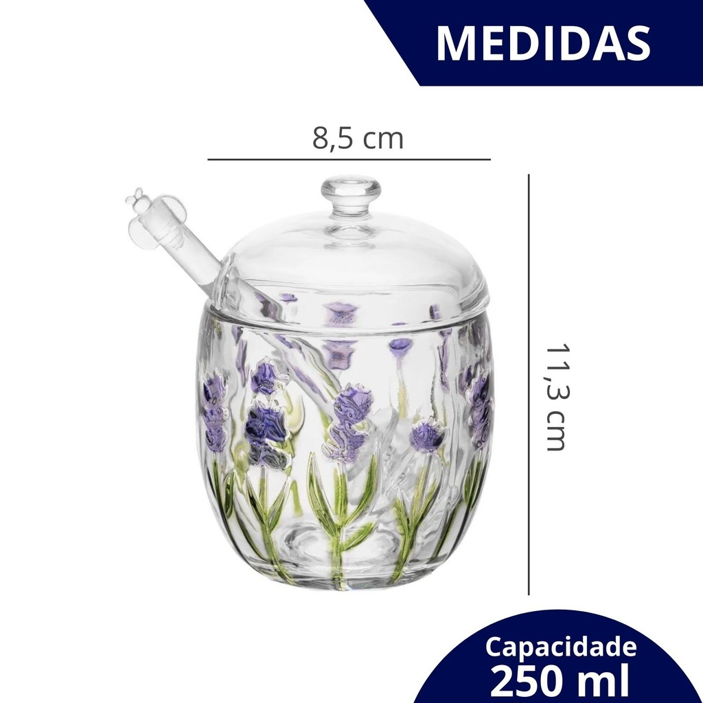 Meleira em Cristal Com Detalhes em Relevo de Flores Lavanda 8,5x11cm