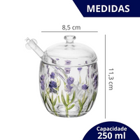 Meleira em Cristal Com Detalhes em Relevo de Flores Lavanda 8,5x11cm