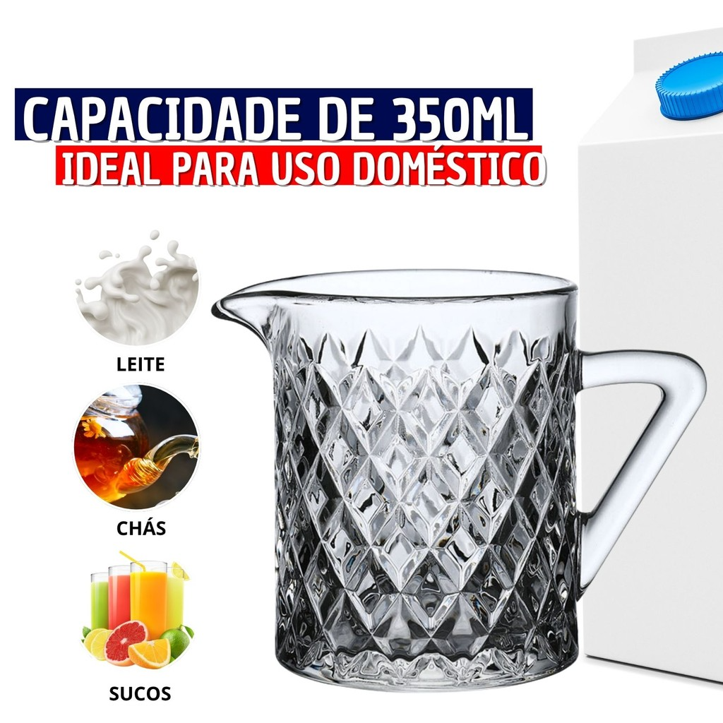 Leiteira em Vidro Lapidado com Alça Deli Diamante 340ml