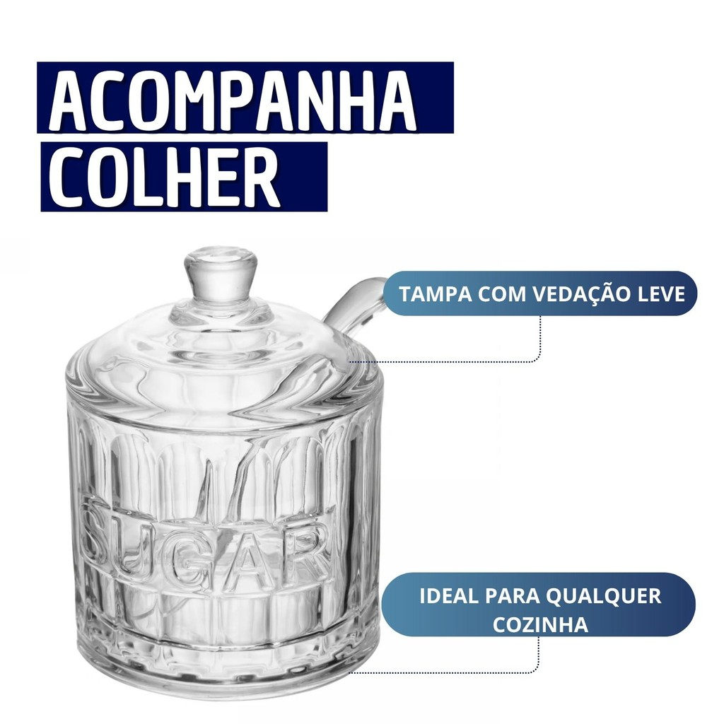 Açucareiro em Cristal com Tampa e Colher Harmony 10x8,5