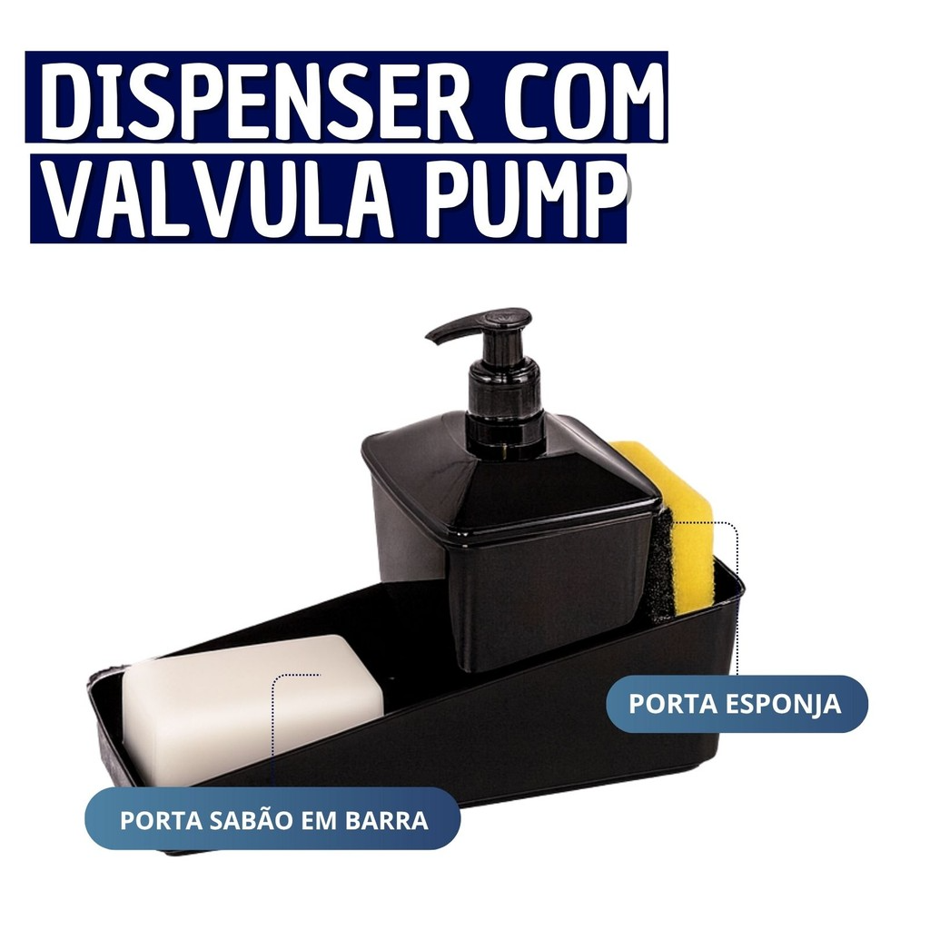 Dispenser de Detergente com Porta Esponja 600 ml- Organizador Moderno de Pia