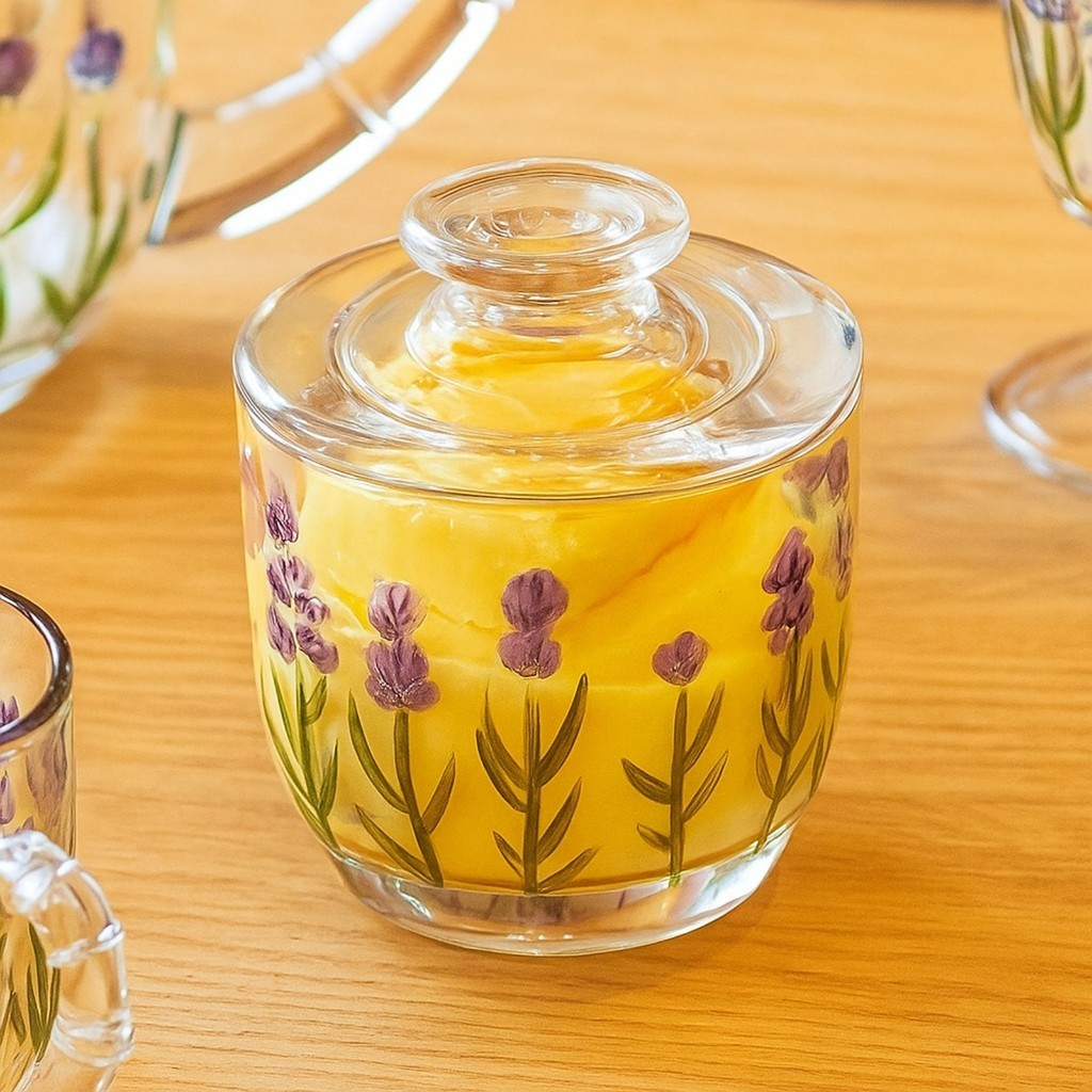 Manteigueira Francesa Flores Lavanda em Cristal 9,4x9,8cm