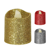 Kit 04 Mini Velas Artificiais decorativas com Glitter Mesa Posta Natal e Ano Novo