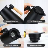 Garrafa Termica Para café Estilo Escandinavo com pegador de madeira Fosco 1 Litro