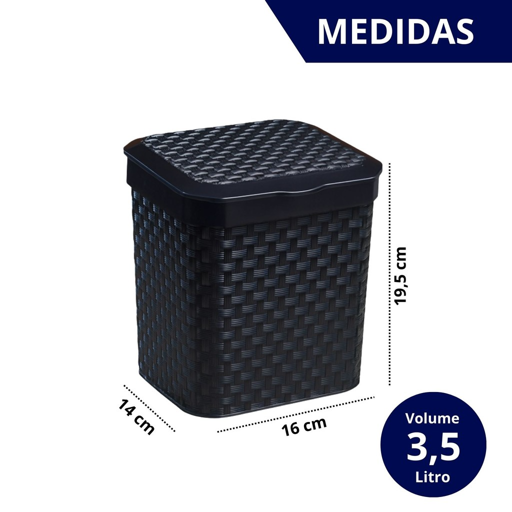 Cesto de Lixo Preto Ratan 3,5L com Tampa