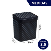 Cesto de Lixo Preto Ratan 3,5L com Tampa