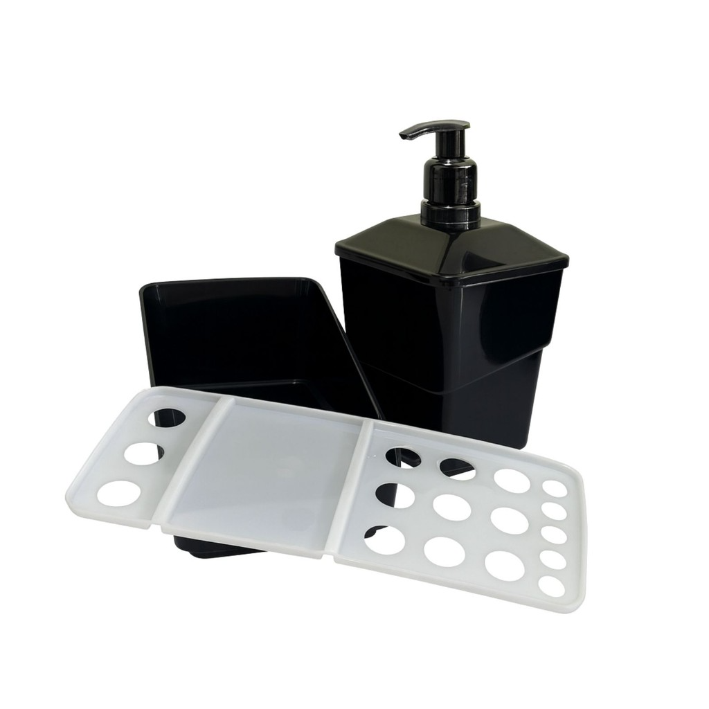 Dispenser de Detergente com Porta Esponja 600 ml- Organizador Moderno de Pia