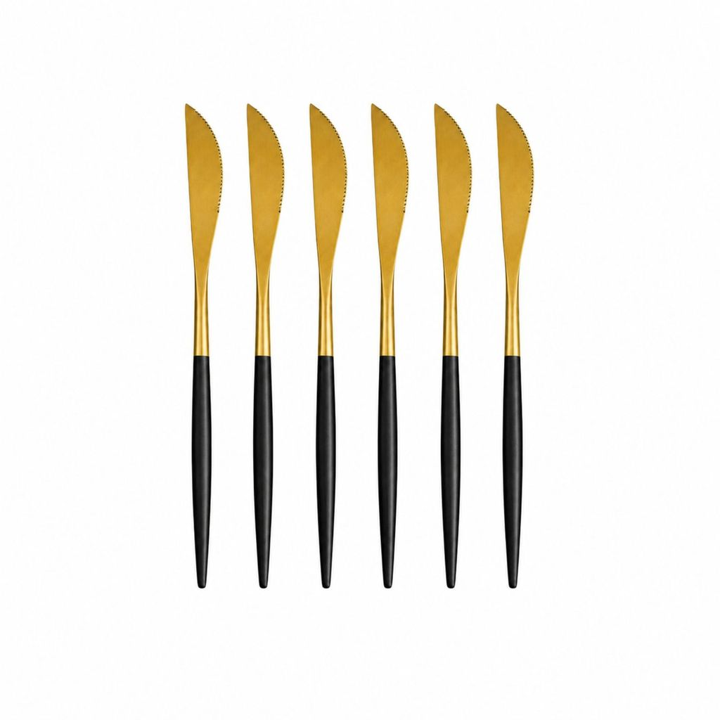 6 Colher, Garfo ou Faca em Aço Inox Dourado com Cabo Fino Black