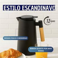 Garrafa Termica Para café Estilo Escandinavo com pegador de madeira Fosco 1 Litro