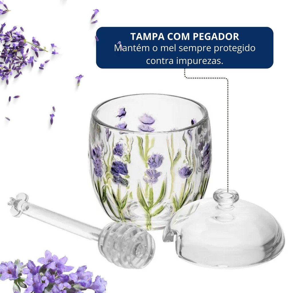 Meleira em Cristal Com Detalhes em Relevo de Flores Lavanda 8,5x11cm