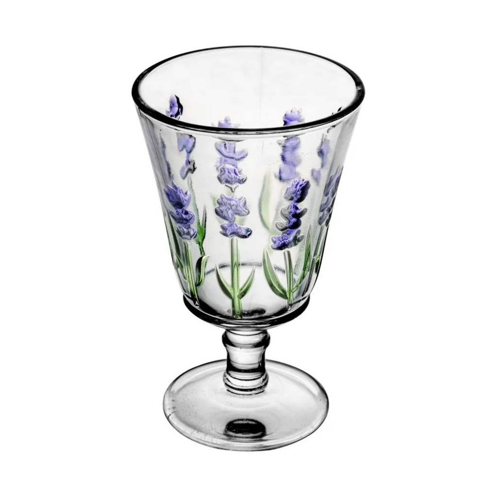 Jogo Jarra 1,5 L + 6 Taças de Vidro Com Pintura Relevo Floral Lavanda