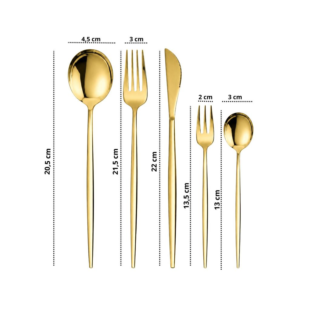 Kit Talheres em Aço Inox 30 Peças Dourado Design Moderno e Sofisticado