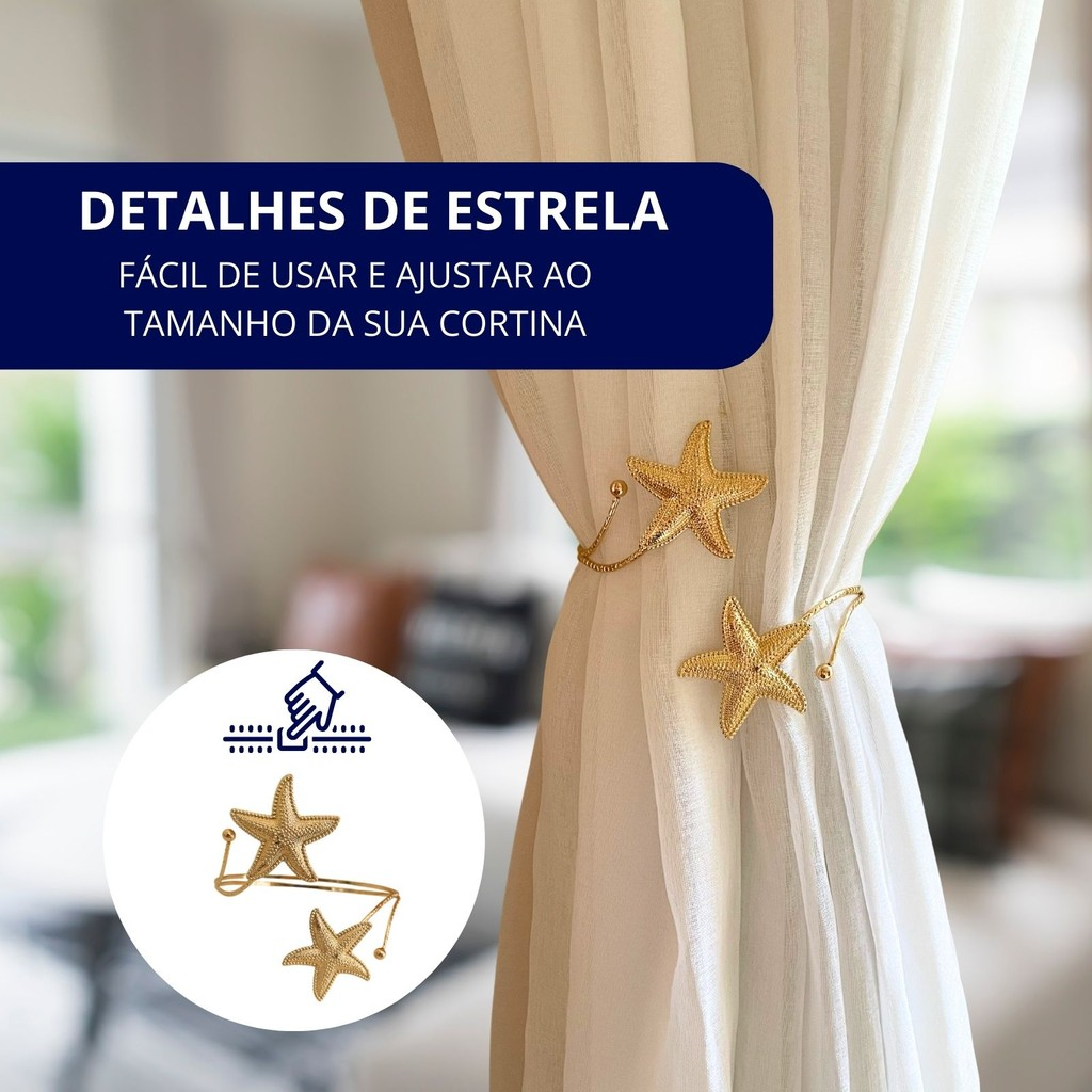 Kit 02 Prendedores de cortina Estrela do Mar Aro Recartilhado