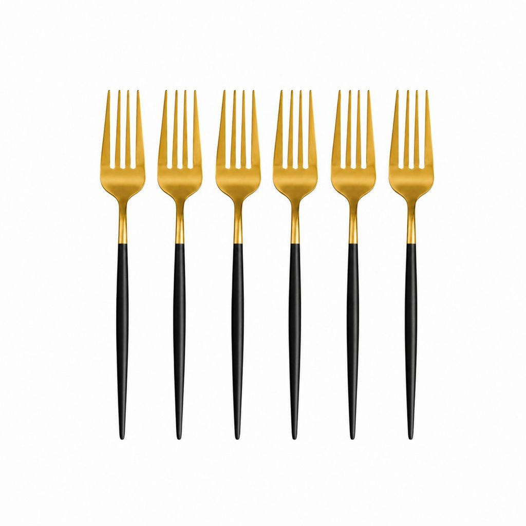 6 Colher, Garfo ou Faca em Aço Inox Dourado com Cabo Fino Black