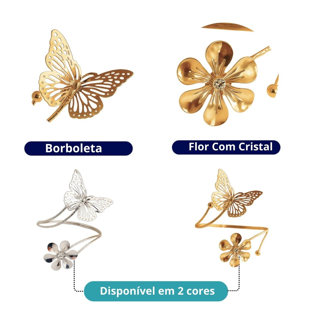 Kit 02 Prendedores de cortina Borboleta e Flor em Aço