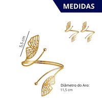 Kit 02 Prendedores de cortina Luxo Asas de Borboleta Dourada Aro Recartilhado