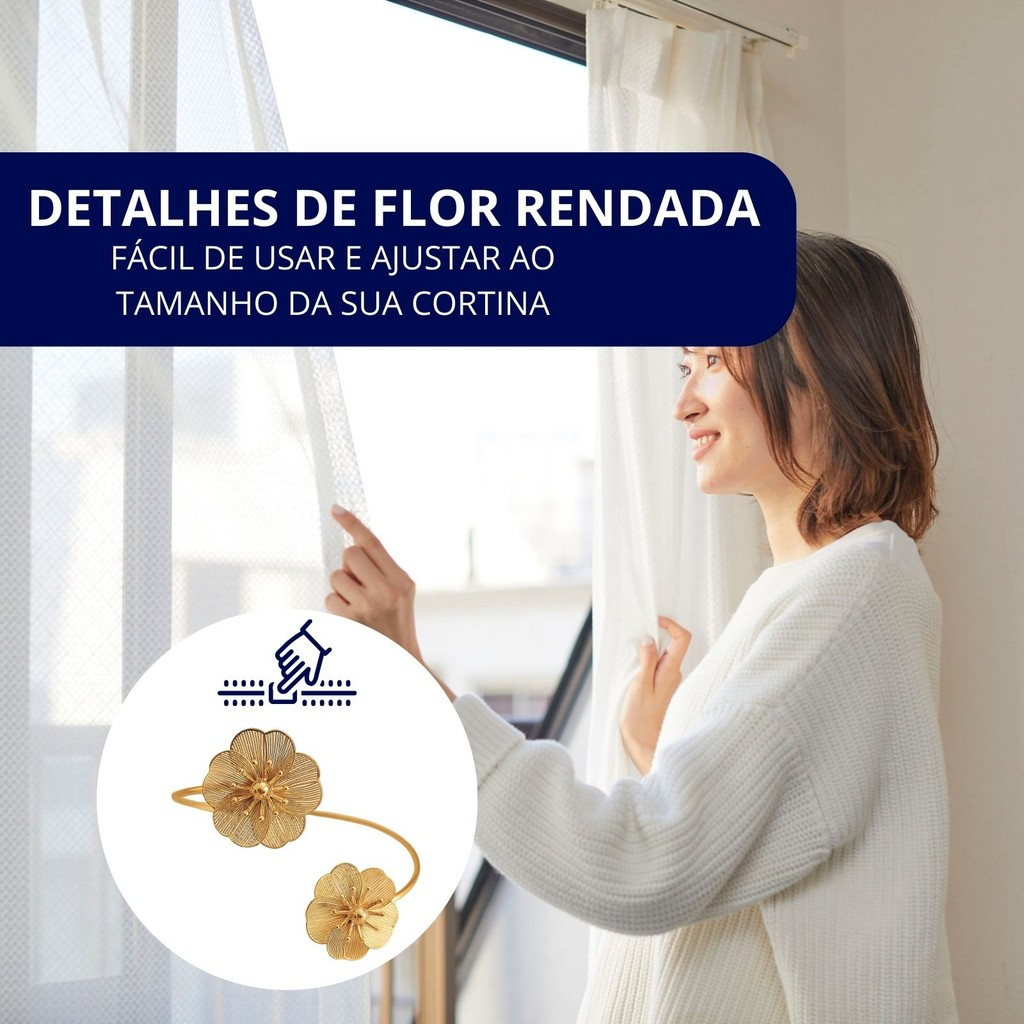Kit 02 Prendedores de cortina Flor Rendada em Aço