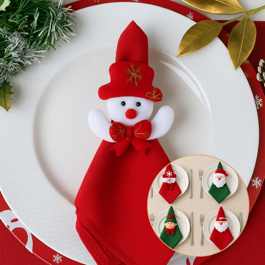 Kit com 4 Guardanapo + Argola Anel de Guardanapo Decorativo Mesa Posta Natal