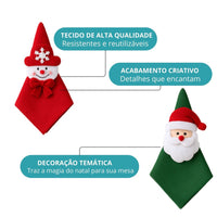 Kit com 4 Guardanapo + Argola Anel de Guardanapo Decorativo Mesa Posta Natal