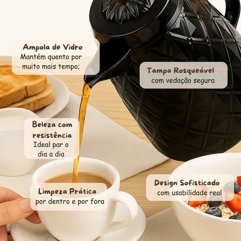 Garrafa Termica Diamond com Tampa Dourada 1 Litro