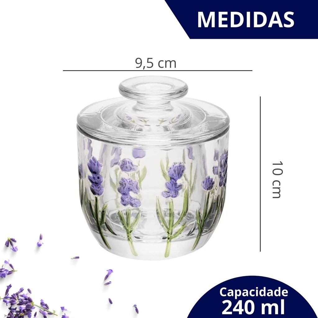 Manteigueira Francesa Flores Lavanda em Cristal 9,4x9,8cm