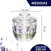 Manteigueira Francesa Flores Lavanda em Cristal 9,4x9,8cm