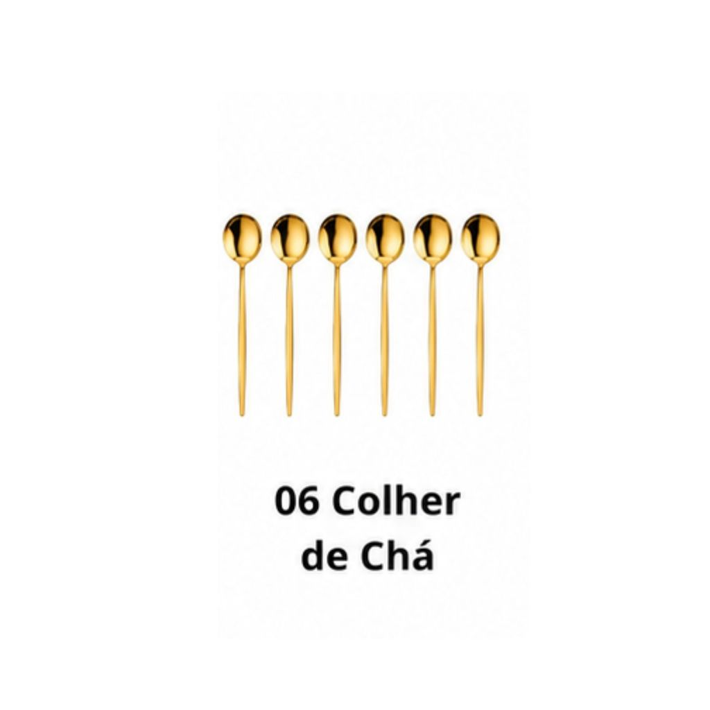 6 Colher, Garfo ou Faca em Aço Inox Dourado com Cabo Fino Chique e Minimalista