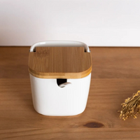 Saleiro de cerâmica e Tampa de Bambu 9x9x9