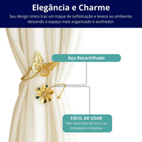 Kit 02 Prendedores de cortina Borboleta e Flor em Aço