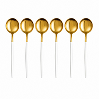 6 Colher, Garfo ou Faca em Aço Inox Dourado com Cabo Fino Branco