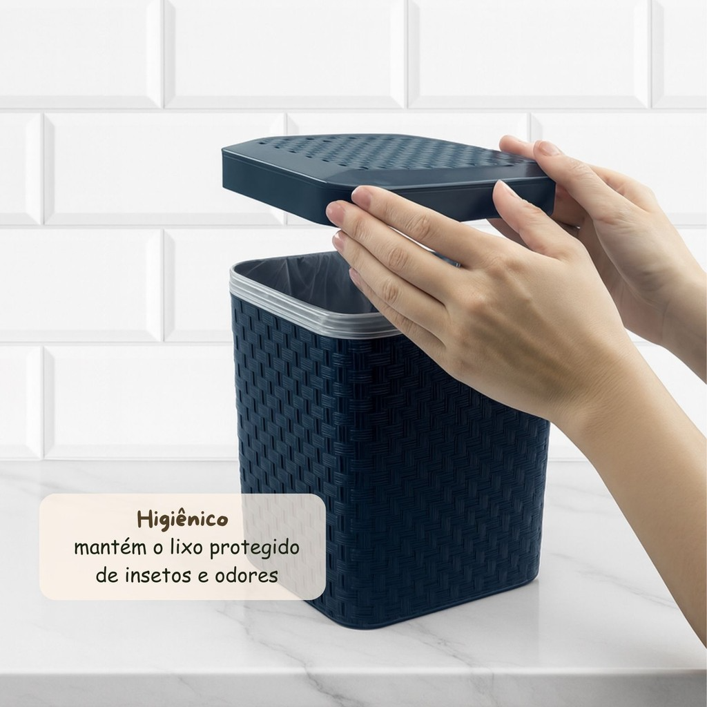 Cesto de Lixo Preto Ratan 3,5L com Tampa