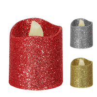 Kit 04 Mini Velas Artificiais decorativas com Glitter Mesa Posta Natal e Ano Novo