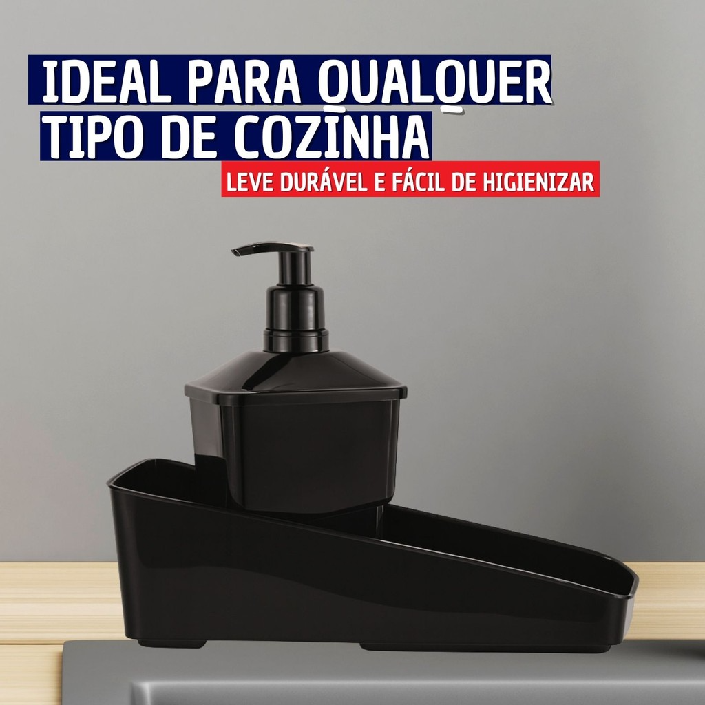 Dispenser de Detergente com Porta Esponja 600 ml- Organizador Moderno de Pia