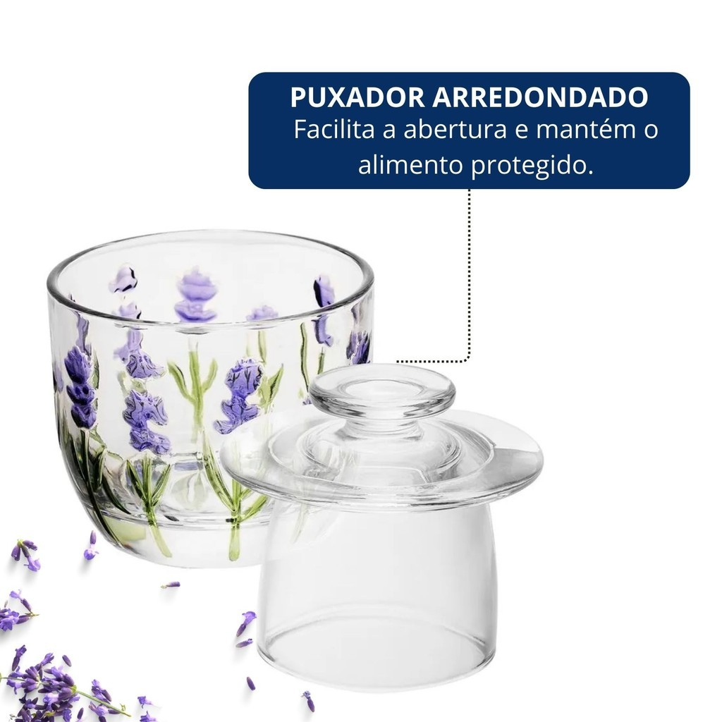 Manteigueira Francesa Flores Lavanda em Cristal 9,4x9,8cm