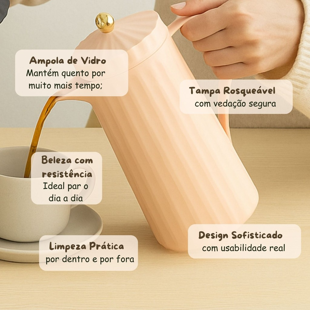 Garrafa Termica Lines com Tampa Dourada 1 Litro