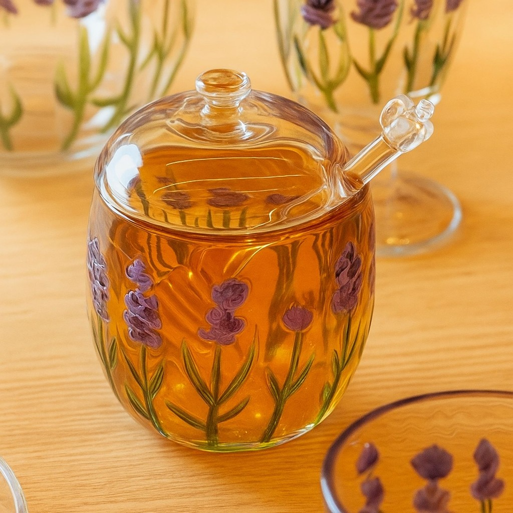 Meleira em Cristal Com Detalhes em Relevo de Flores Lavanda 8,5x11cm