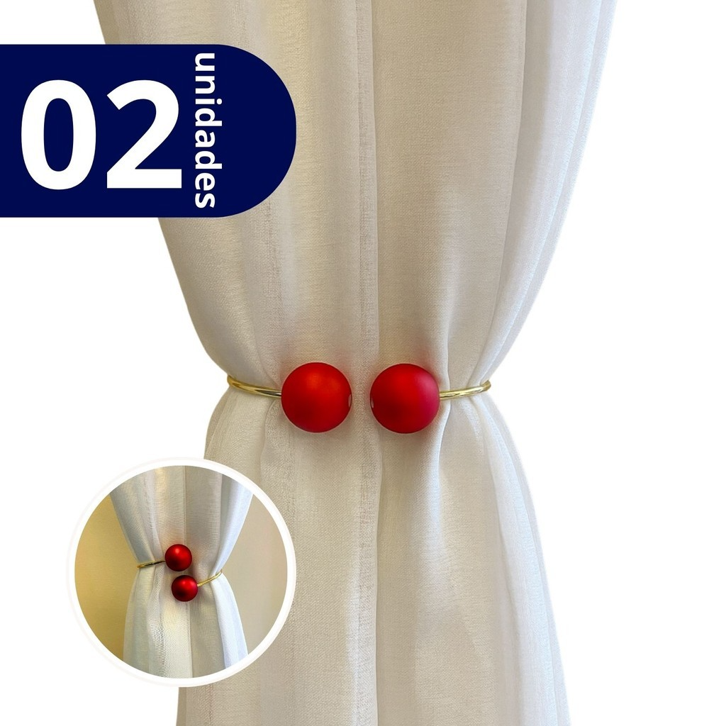 Kit 02 Prendedores de Cortina Aro dourado Com Perola Vermelha Fosca