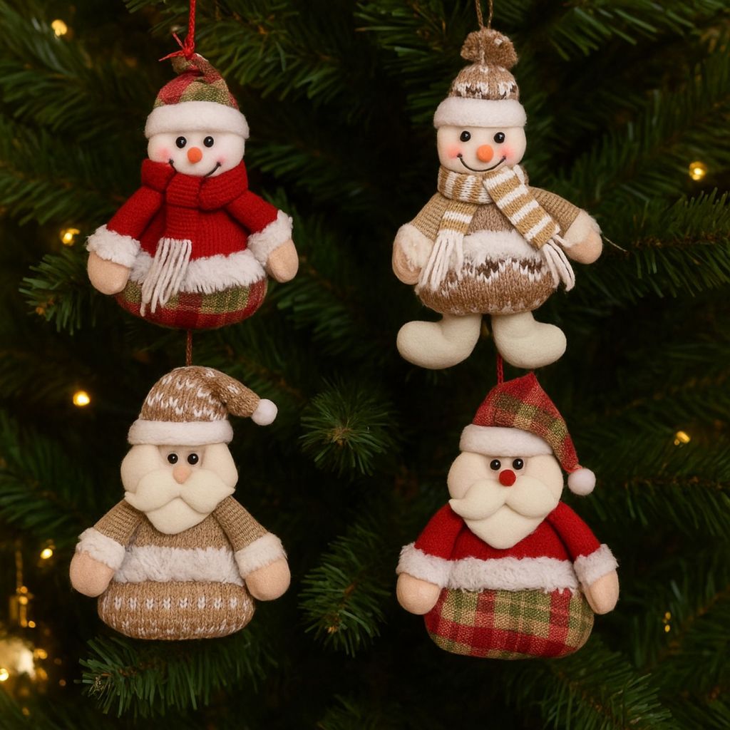 Kit 02 Enfeites Natalinos de Pelúcia Para árvore de Natal Papai Noel e Boneco de Neve