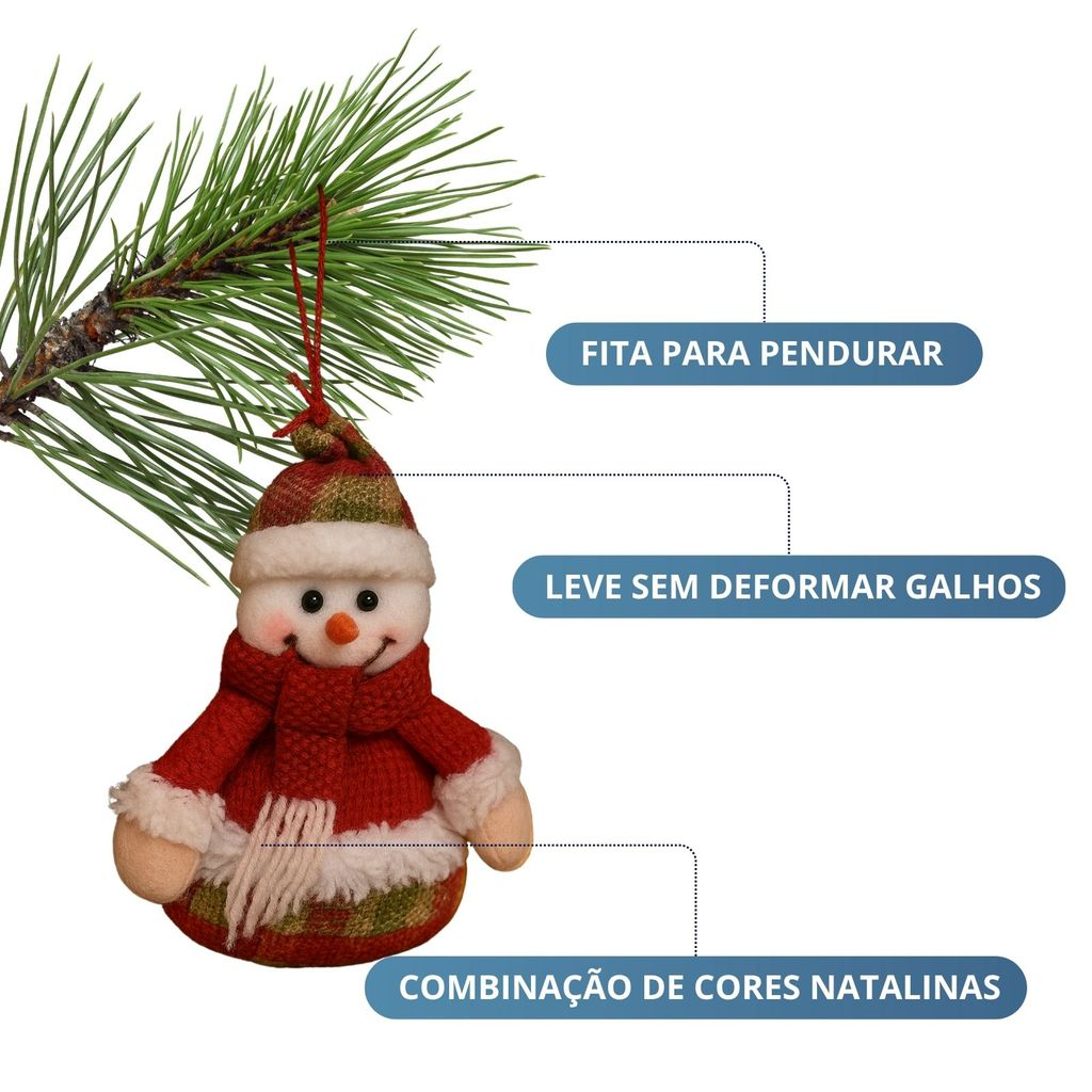 Kit 02 Enfeites Natalinos de Pelúcia Para árvore de Natal Papai Noel e Boneco de Neve