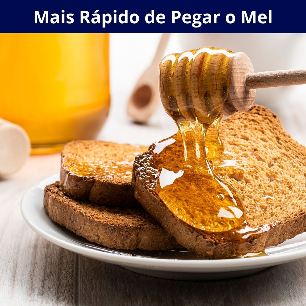 Meleira Abelhas com Tampa de Bambu e Colher de Madeira 9,5x8x8cm