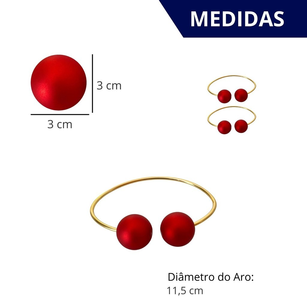 Kit 02 Prendedores de Cortina Aro dourado Com Perola Vermelha Fosca
