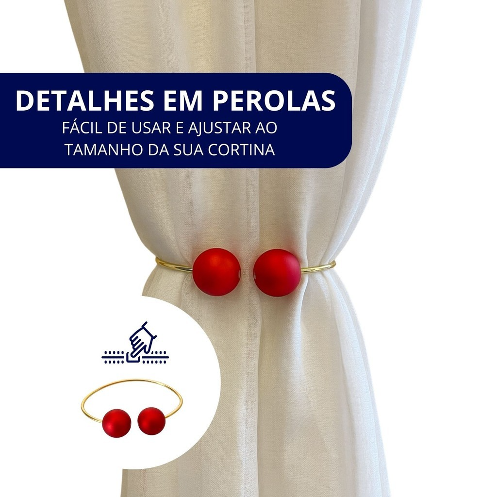 Kit 02 Prendedores de Cortina Aro dourado Com Perola Vermelha Fosca